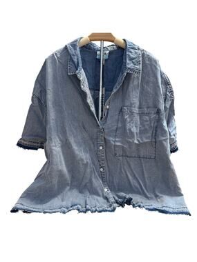 Future Collective Women's Blue Short Sleeve Boxy Denim Shirt - Size 2X - NWT